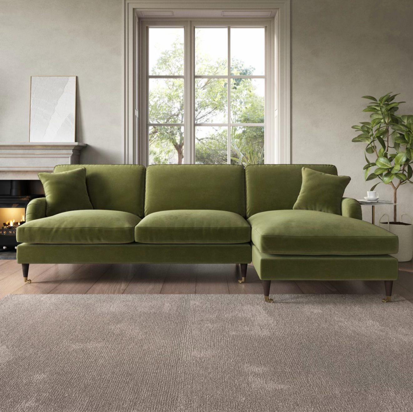 4 Seater Sofa L-Shaped Velvet Corner Couch with Cushions