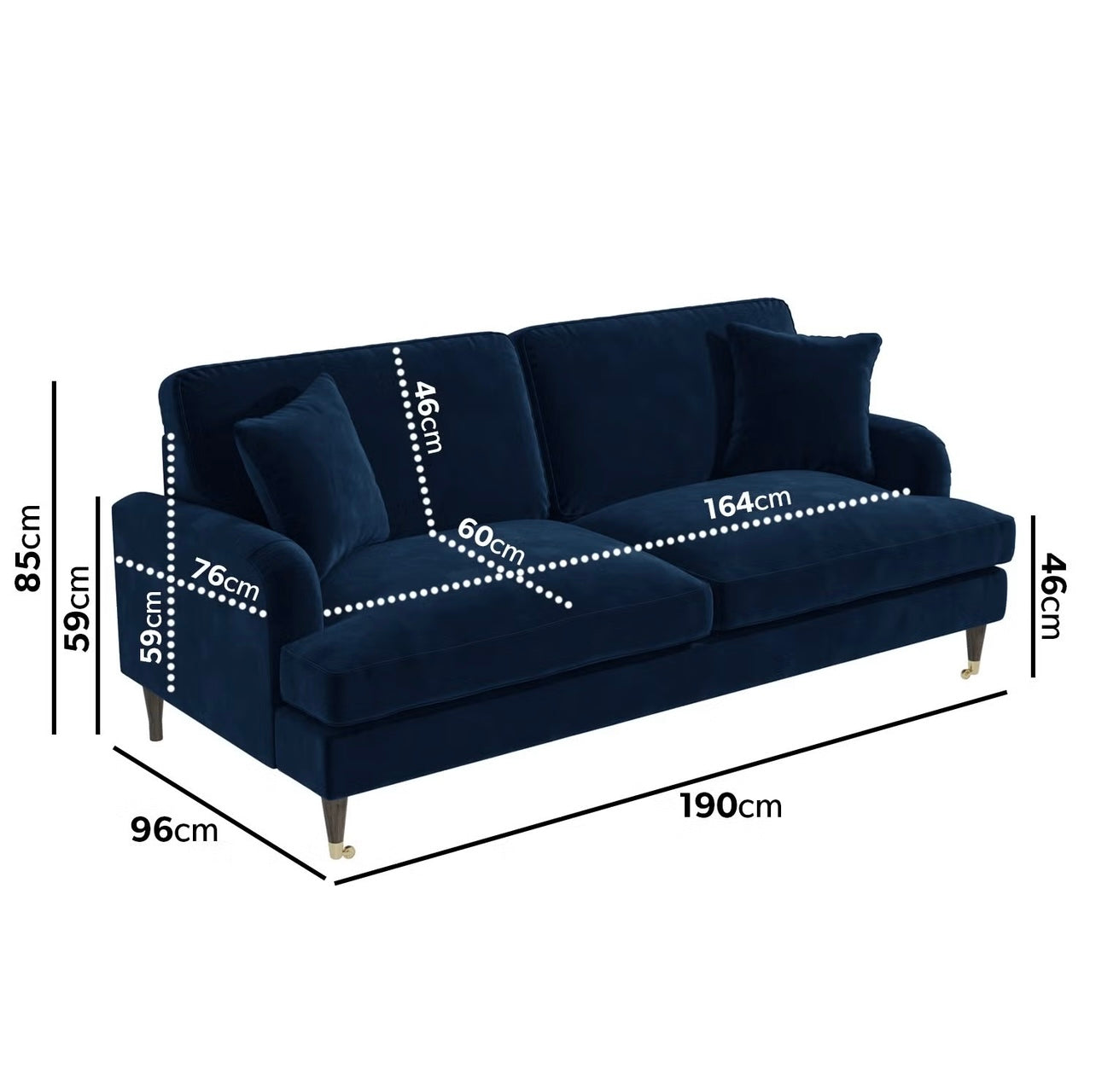 Velvet Sofa 3 Seater Couch Upholstered with Cushions