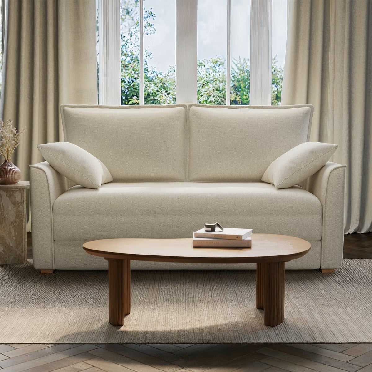 Fabric Sofa Bed 2 Seater Sleeper Sofa with Mattress and Cushions