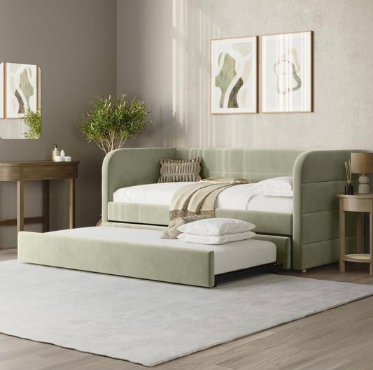 Velvet Daybed Single Guest Bed with Pull Out Trundle