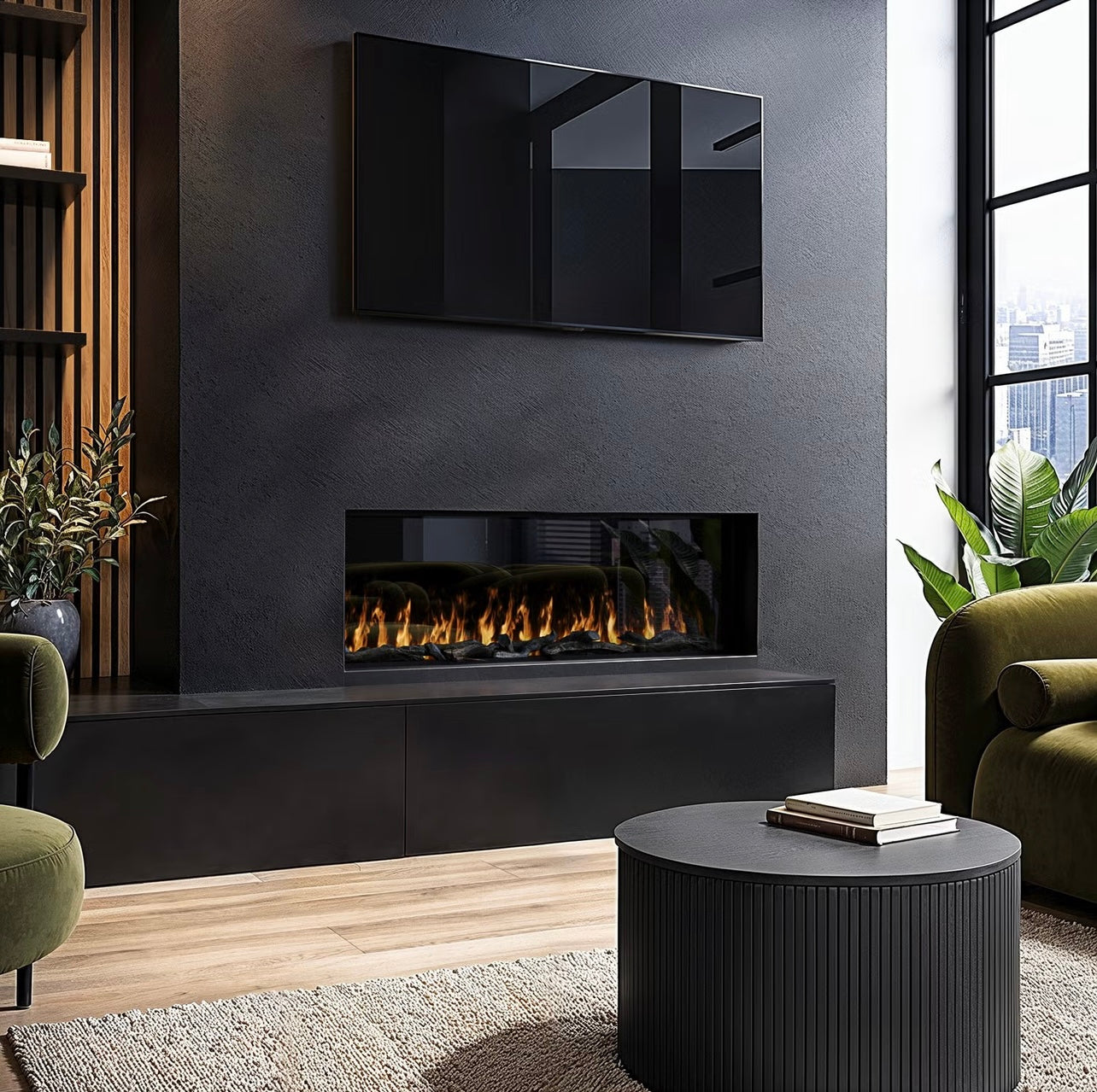 Inset Media Wall Electric Fire with LED Flame and Remote Control