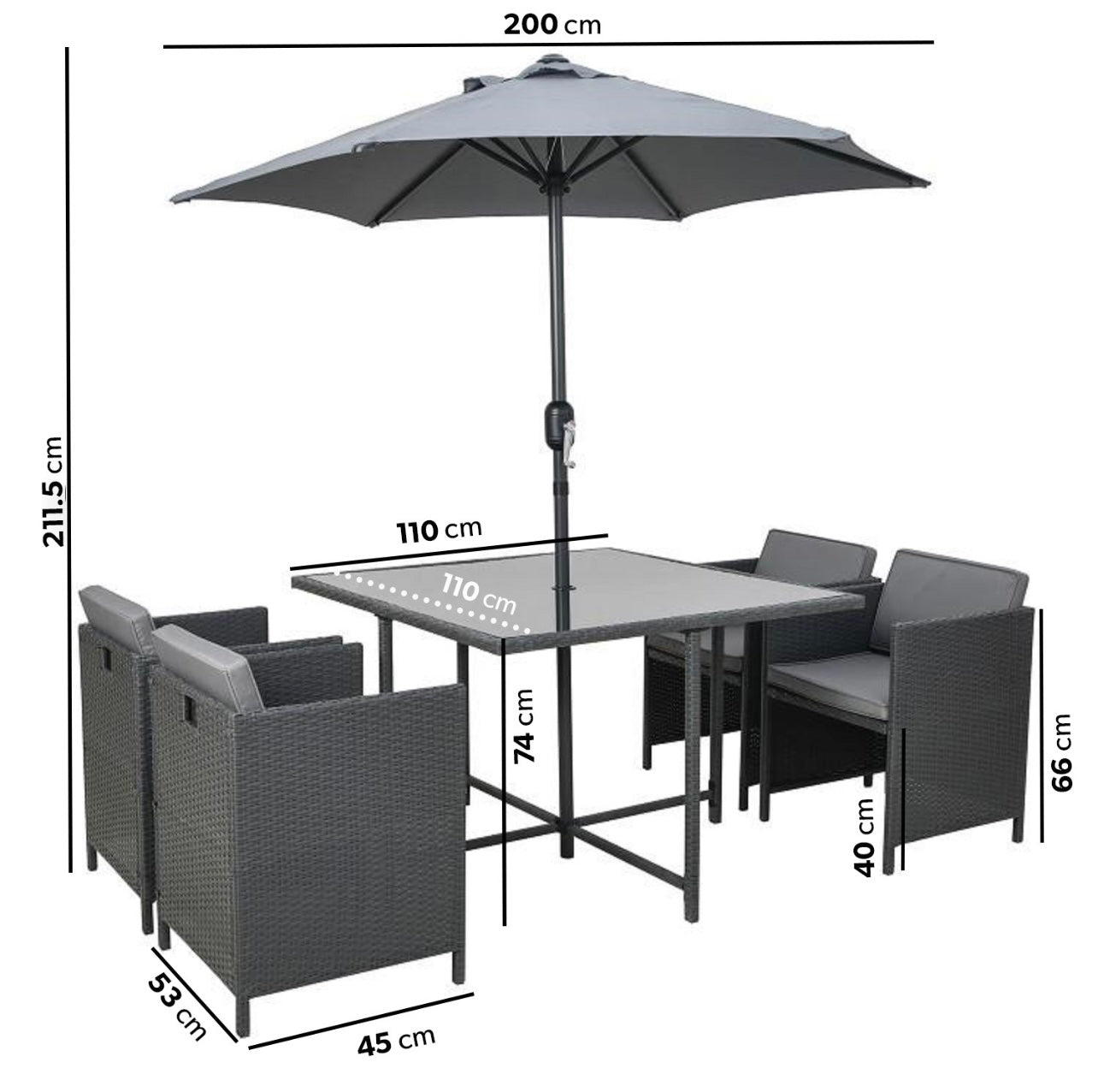 Rattan Garden Dining Set Seats 4 Outdoor Patio