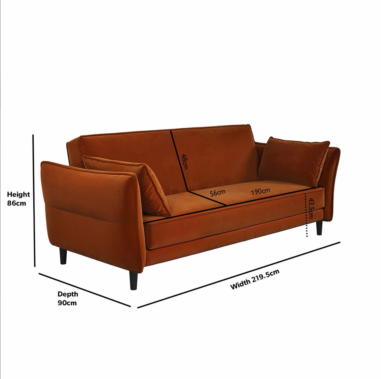 Velvet Sofa Bed 3 Seater Sleeper Sofa with Cushions