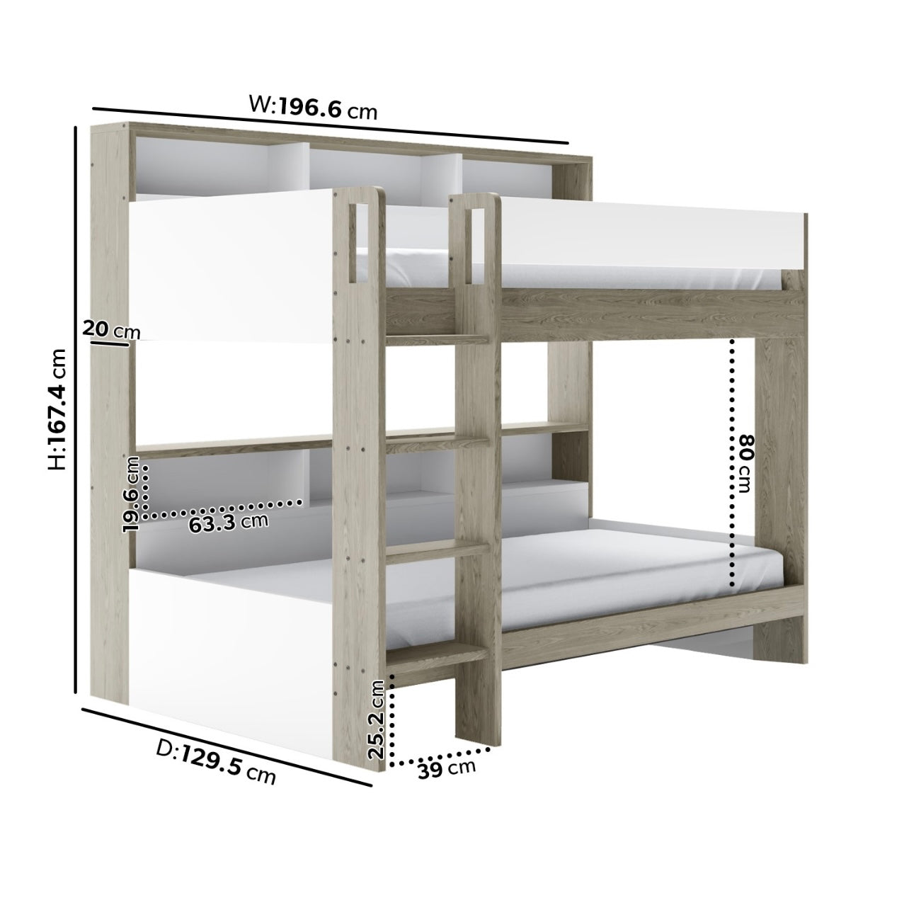 Kids Bunk Bed Wooden Frame Single Sleeper with Durable Shelving