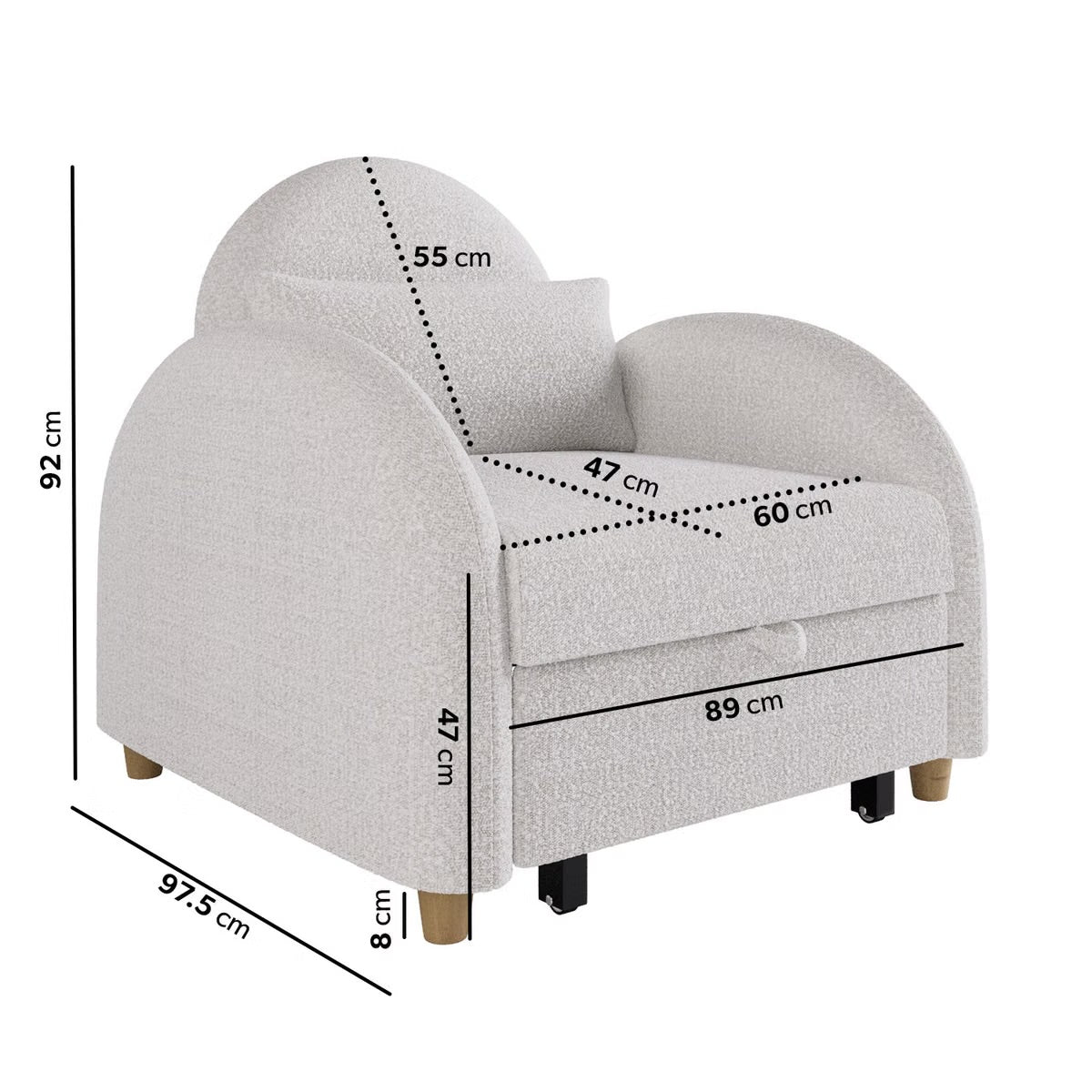 Single Chair Bed Wooden Chaise Lounge Sofa Bed
