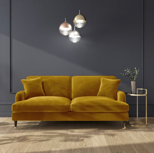 Velvet Sofa 3 Seater Couch Upholstered with Cushions