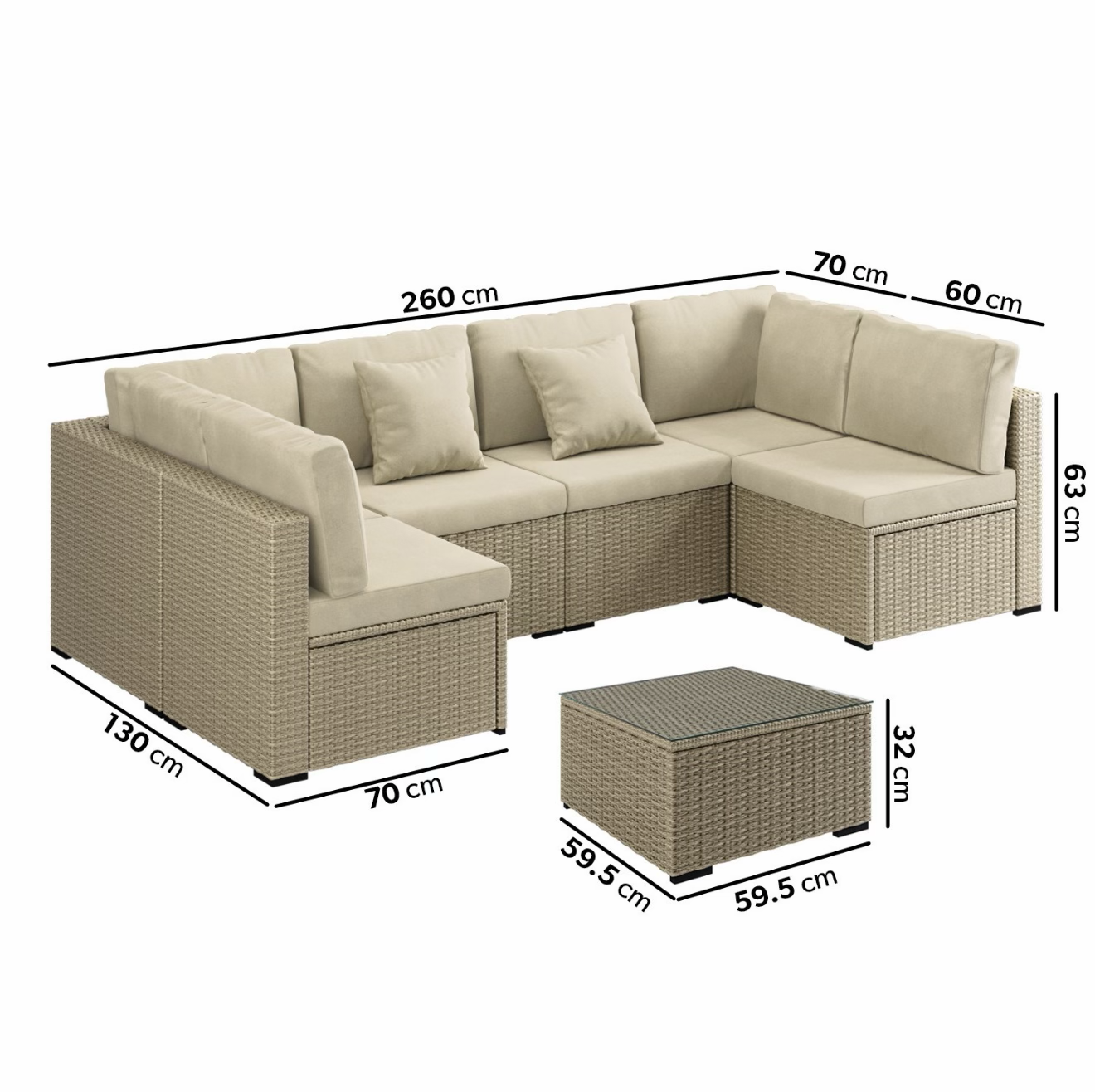 Rattan Garden Sofa Set 6 Seater Outdoor Patio