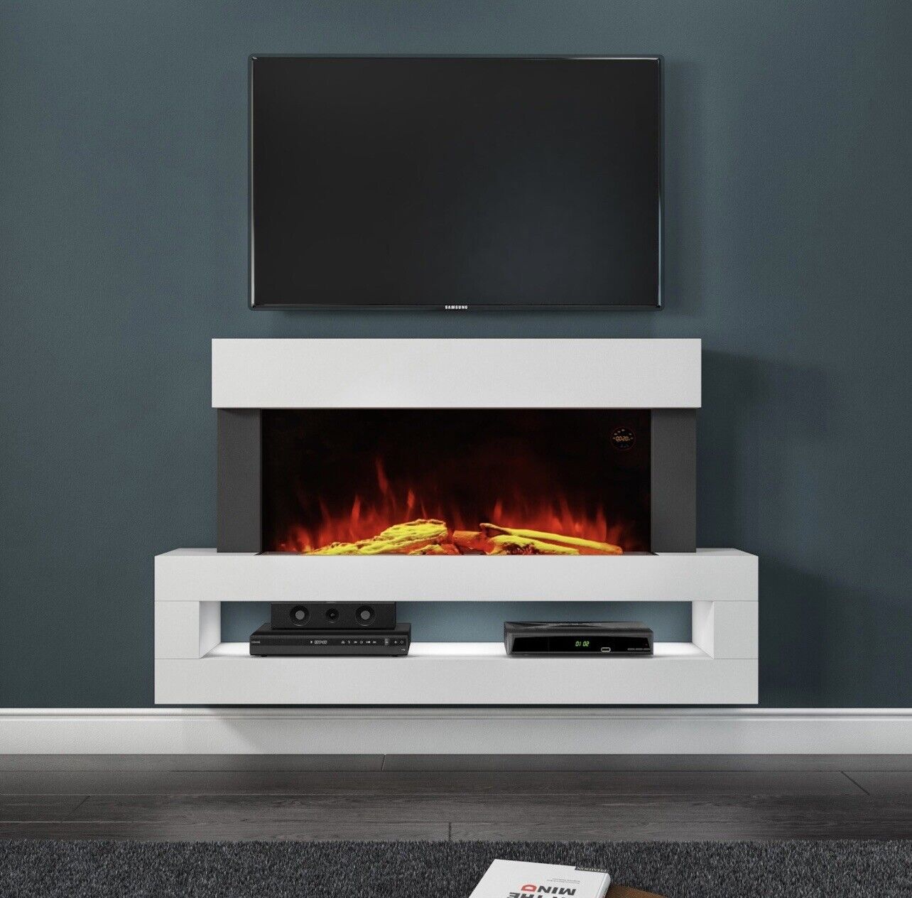 Electric Fireplace with Storage Shelf and LED Flames