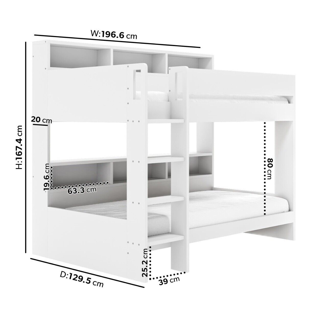 Kids Bunk Bed Wooden Frame Single Sleeper with Durable Shelving