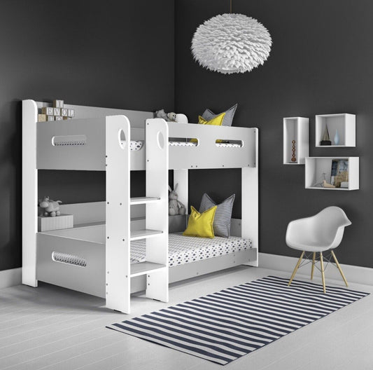 Bunk Bed Girls Boys in Grey and White with Glowing Steps