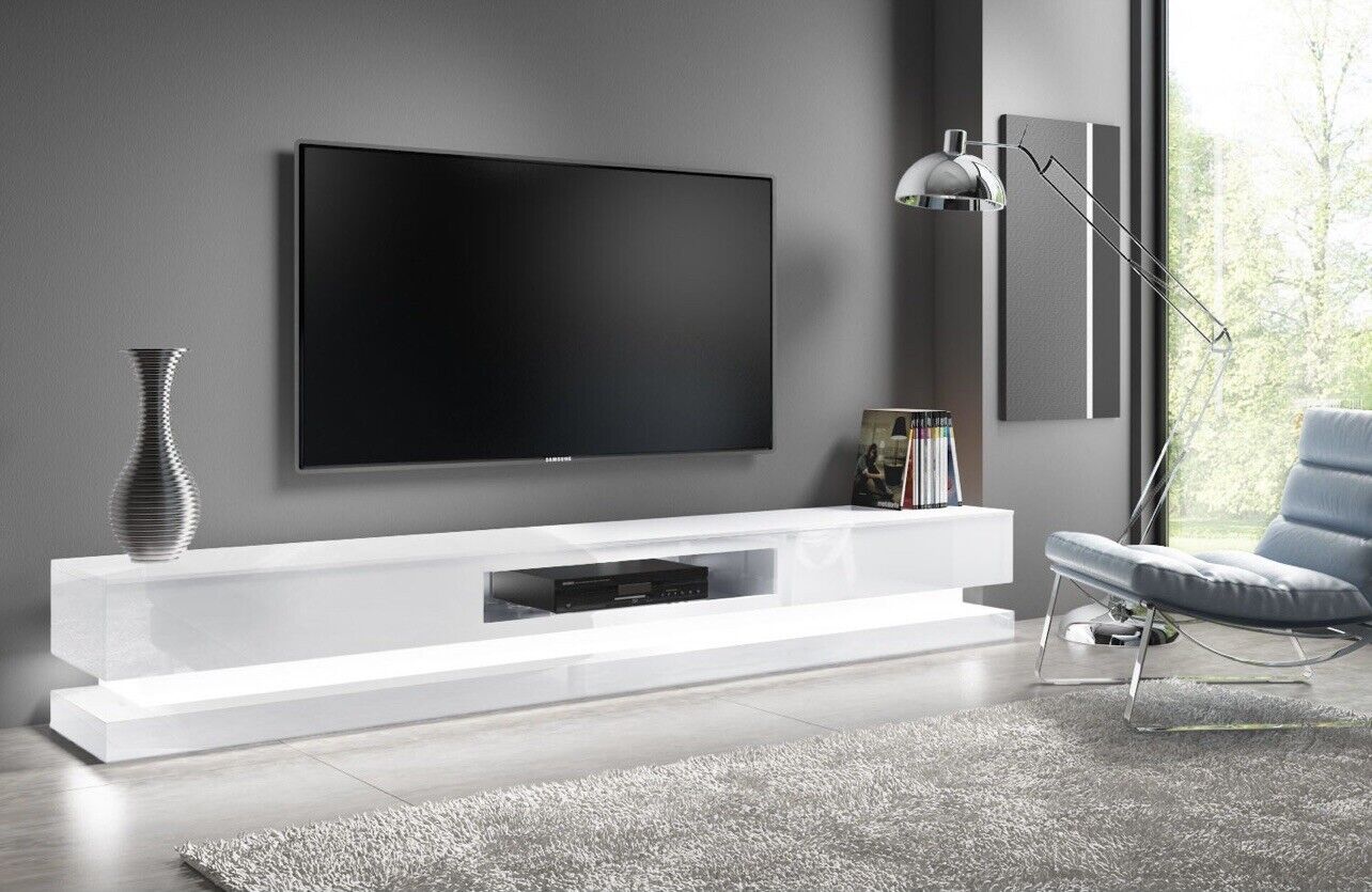 Large TV Unit in White with LEDs and Remote Control