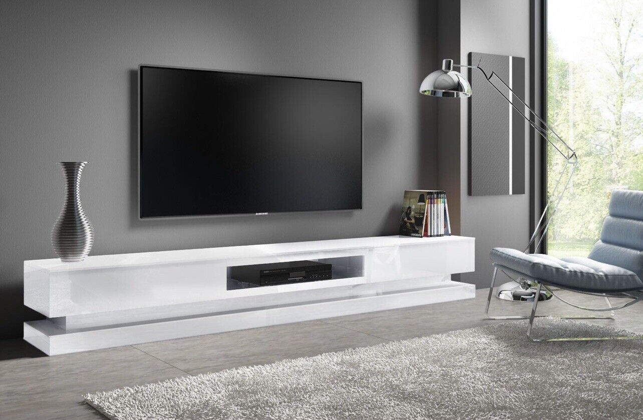 Large TV Unit in White with LEDs and Remote Control