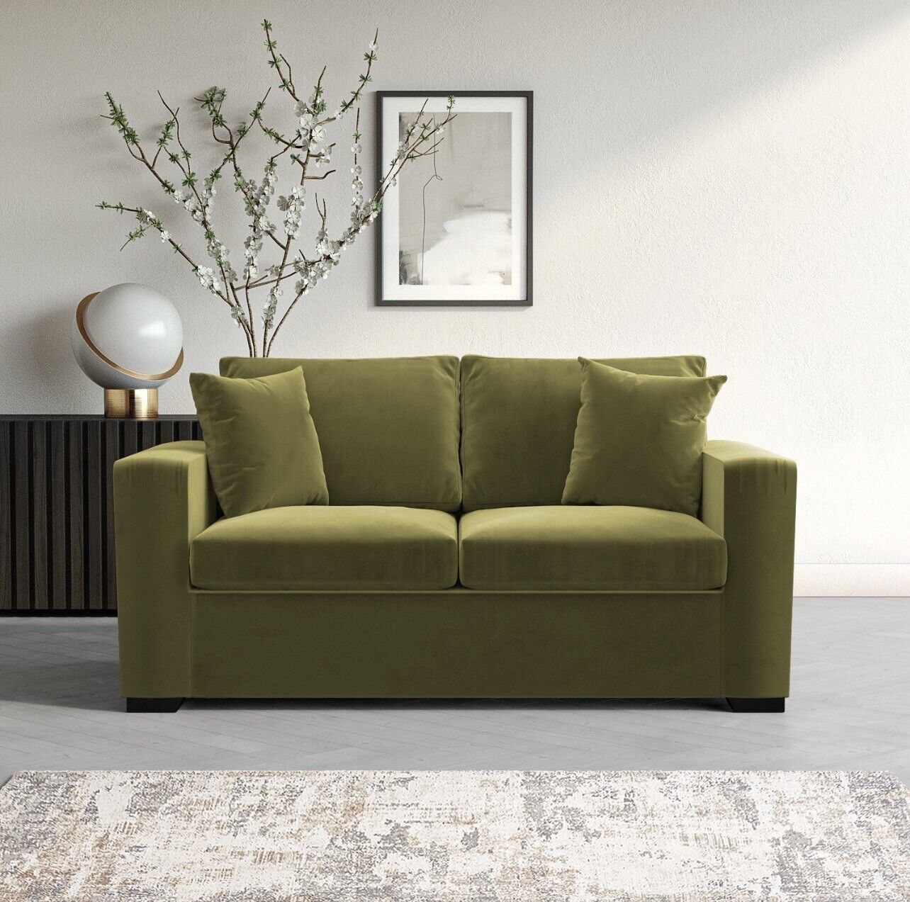 Velvet Sofa Bed 2 Seater Sleeper Sofa with Mattress and Cushions