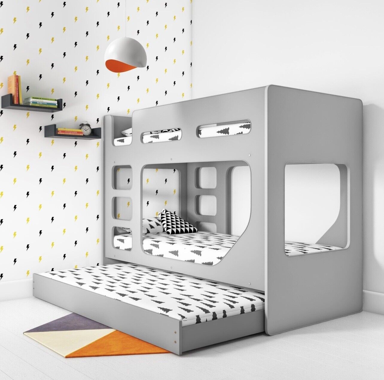 Kids Bunk Bed Wooden Frame Single Sleeper with Pull Out Trundle