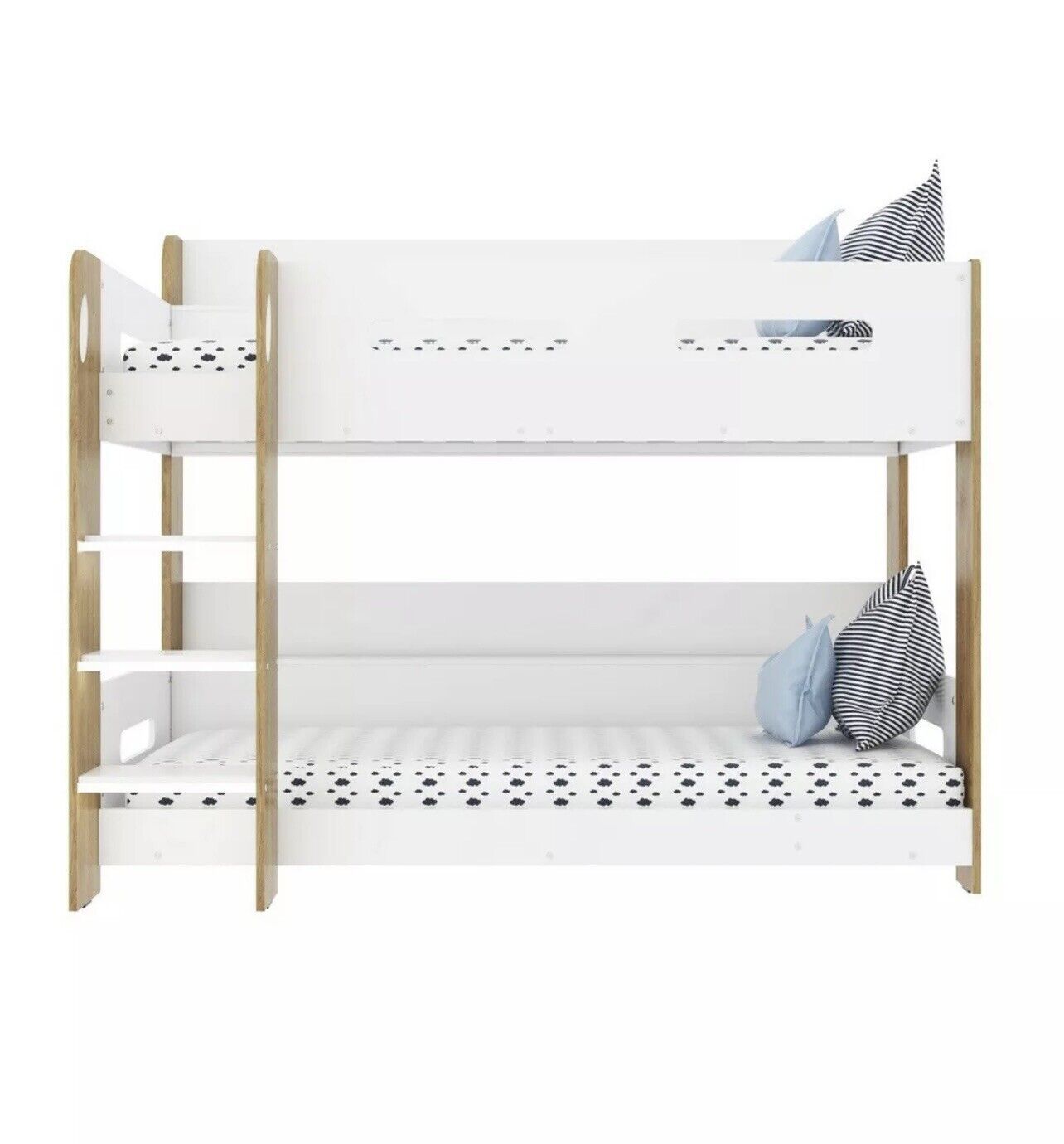 Kids White Bunk Bed Girls Boys with Shelves and Glowing Steps