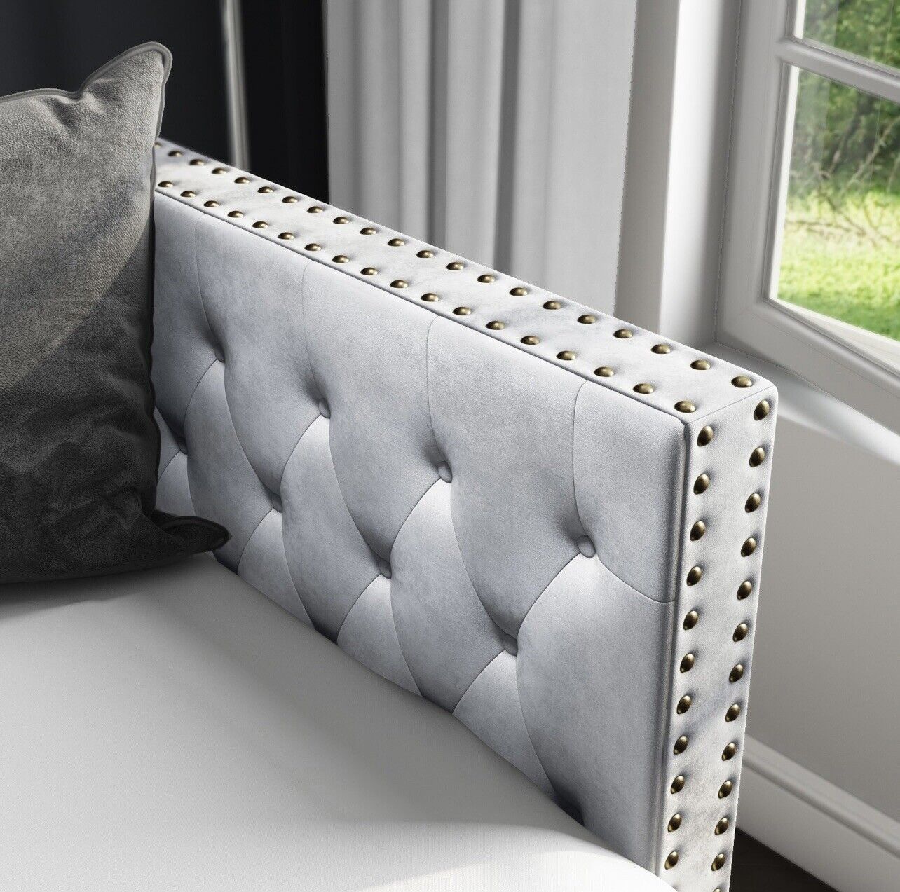 Grey Velvet Single Daybed Guest Room with Pull Out Trundle