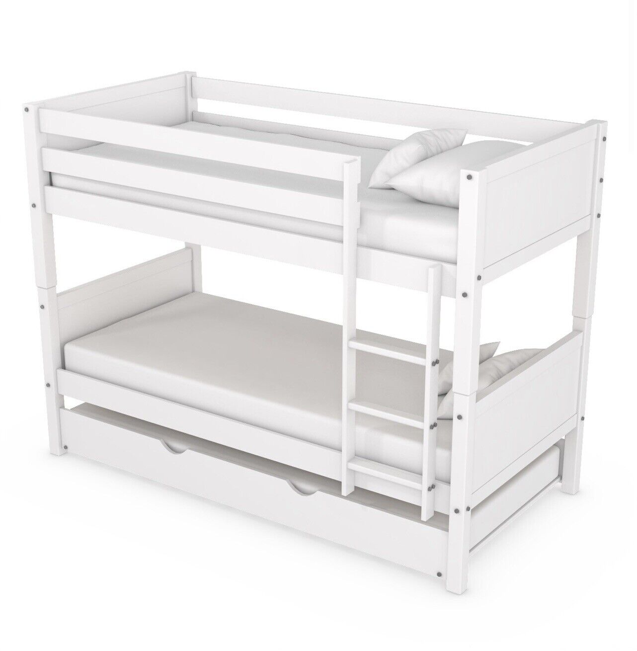 Kids Bunk Bed Wooden Frame Single Sleeper with Pull Out Trundle