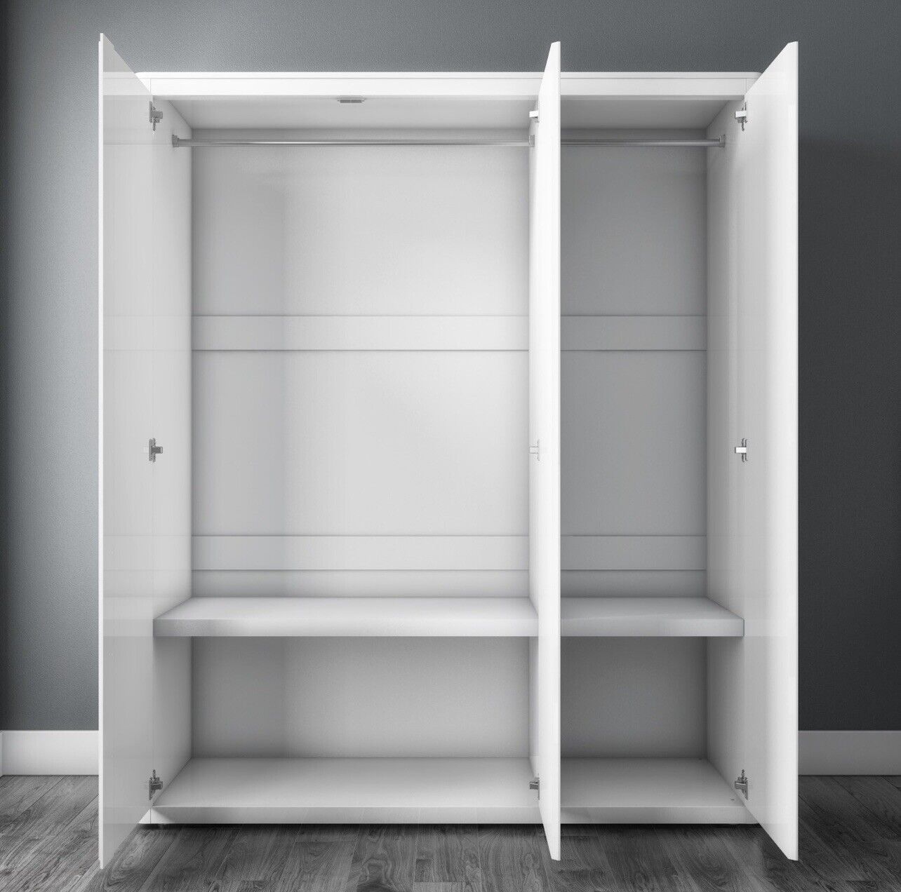 Mirrored Triple Wardrobe Hanging Clothes Rail and Storage Shelves