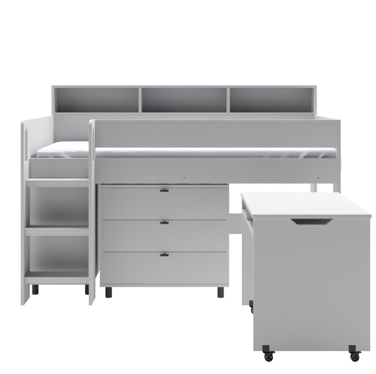Kids Cabin Bed Mid Sleeper Frame Single with Storage Drawers and Desk