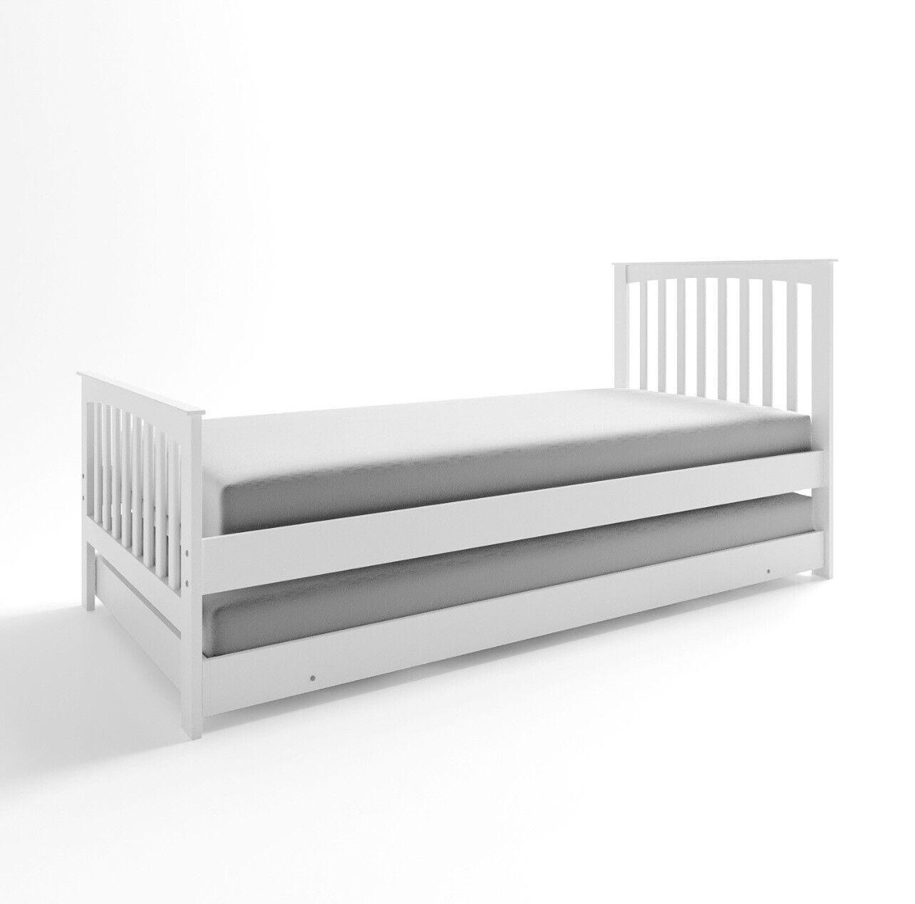 White Single Guest Bed Pull Out Trundle Bed