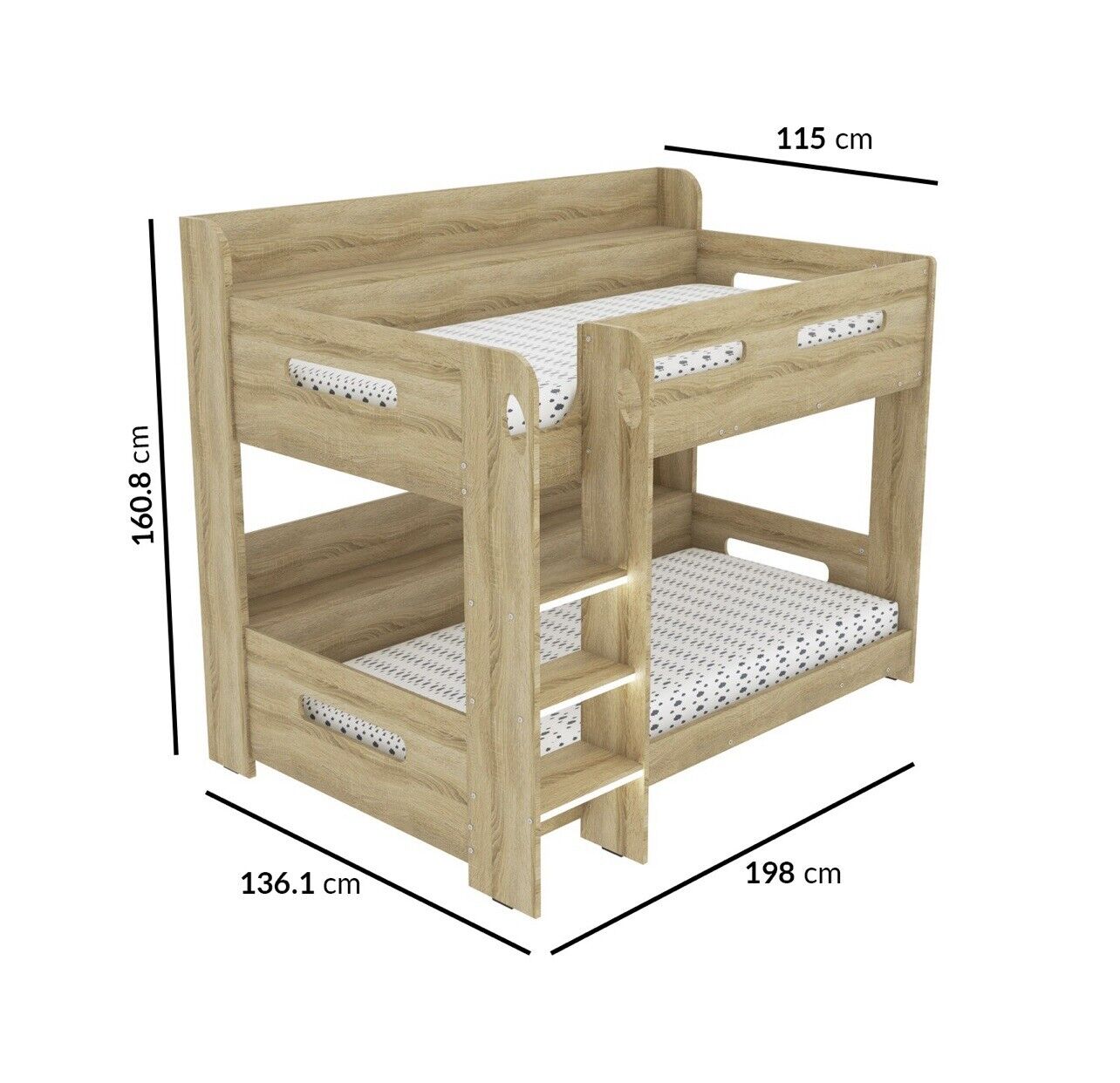 Kids Wooden Bunk Bed in Brown with Shelving