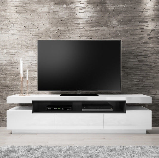 Modern White TV Stand with Storage Drawers