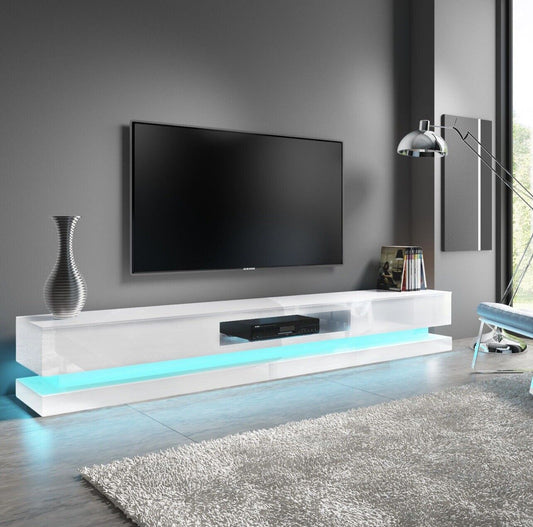 Large TV Unit in White with LEDs and Remote Control