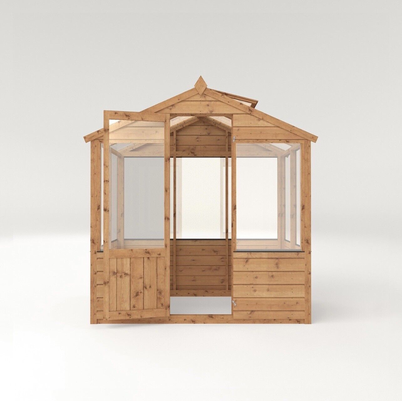 Brown Wooden Greenhouse with Opening Roof Vent and Climate Control