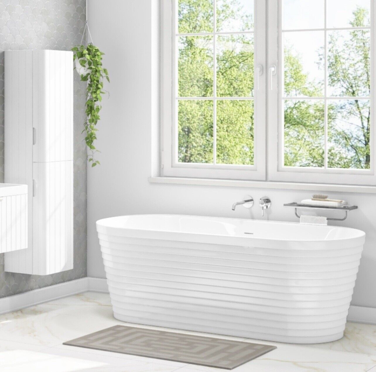White Gloss Double Ended Bath Modern Bathroom Freestanding Curved Bathtub