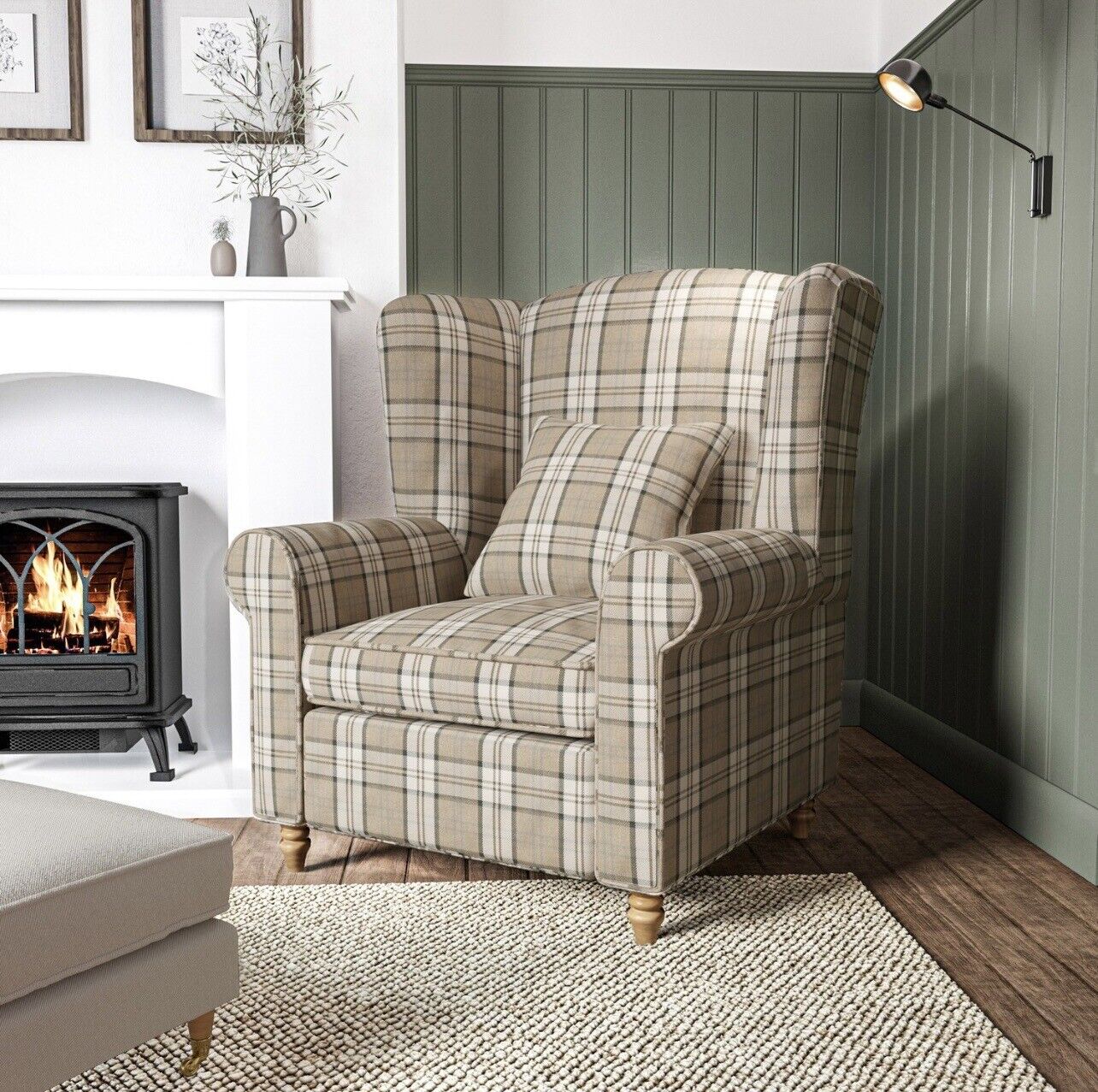 Beige Wingback Armchair with Supportive Back