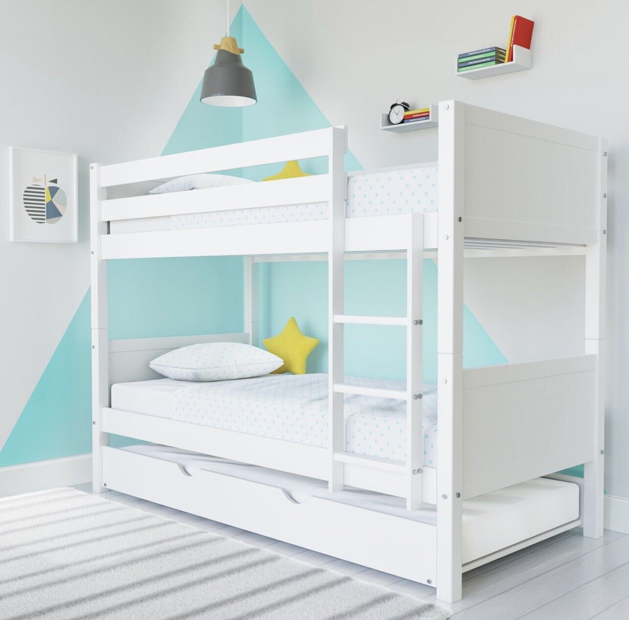 Kids Bunk Bed Wooden Frame Single Sleeper with Pull Out Trundle