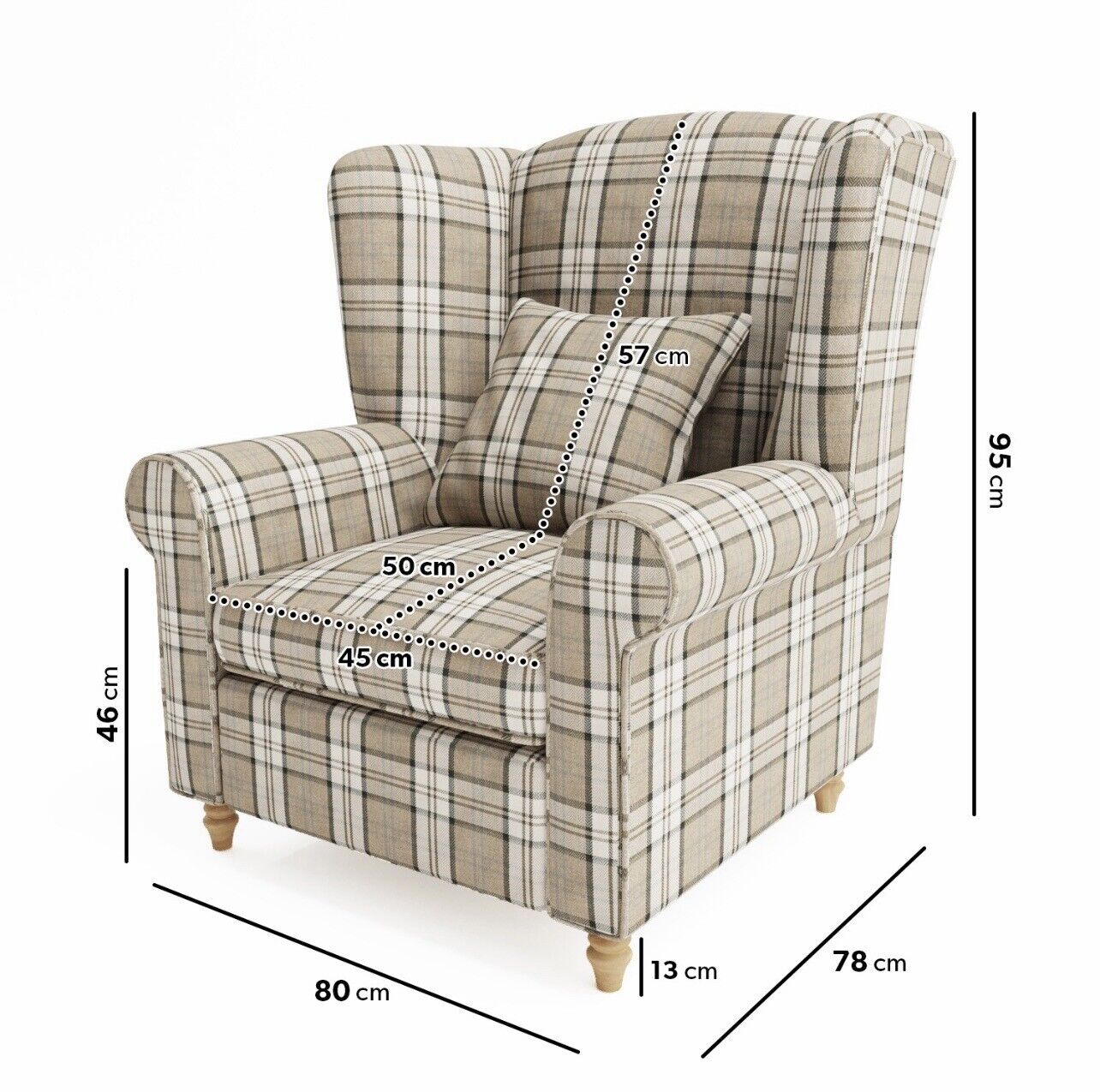 Beige Wingback Armchair with Supportive Back