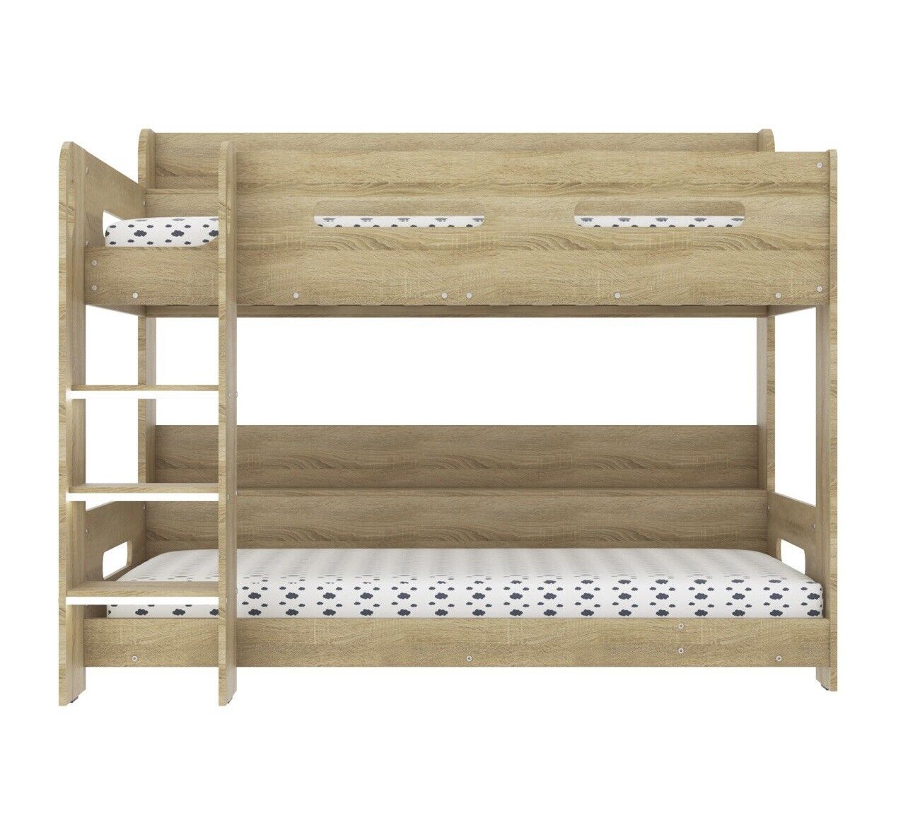Kids Wooden Bunk Bed in Brown with Shelving