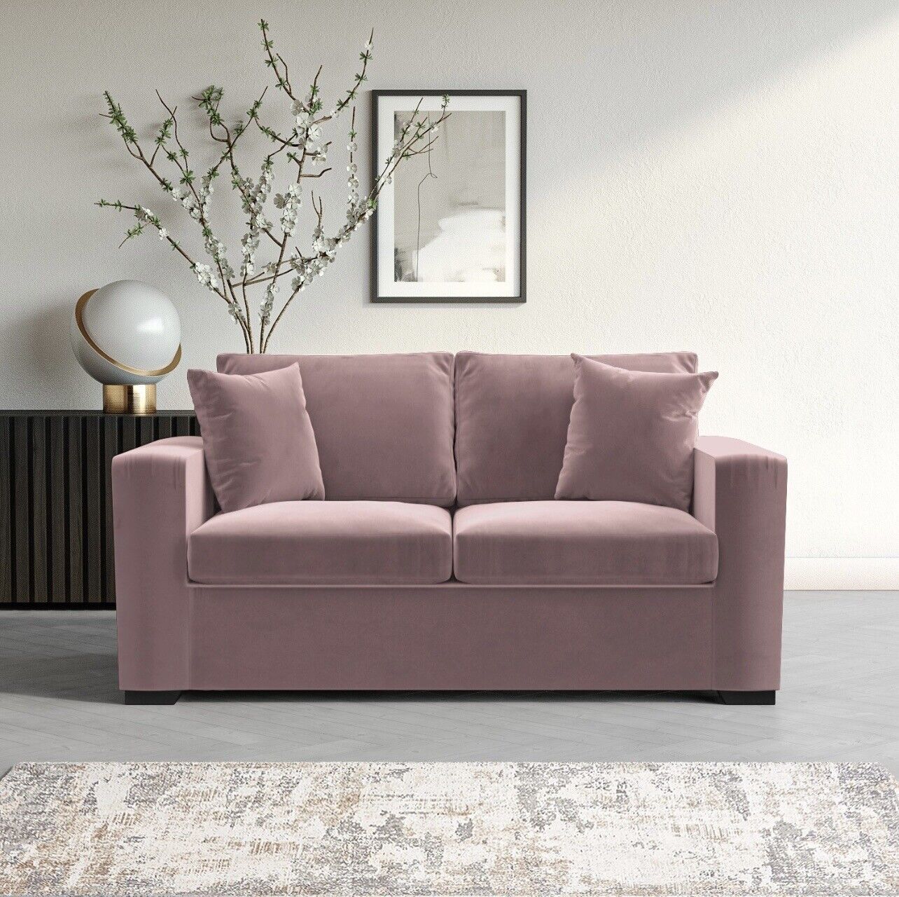 Velvet Sofa Bed 2 Seater Sleeper Sofa with Mattress and Cushions