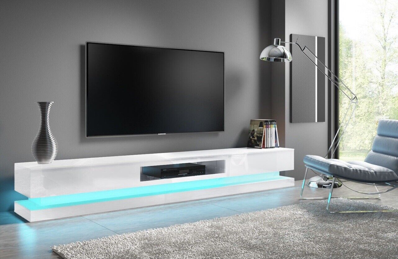 Large TV Unit in White with LEDs and Remote Control