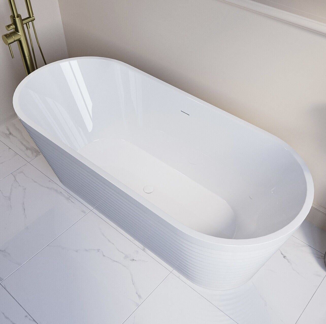White Gloss Double Ended Bath Modern Bathroom Freestanding Curved Bathtub