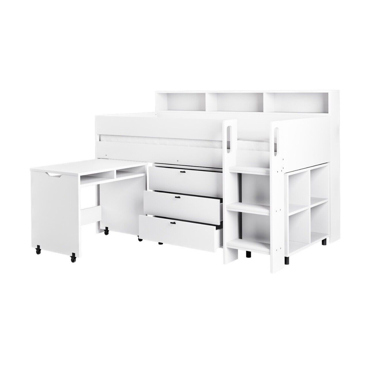 Kids Cabin Bed Mid Sleeper Frame Single with Storage Drawers and Desk