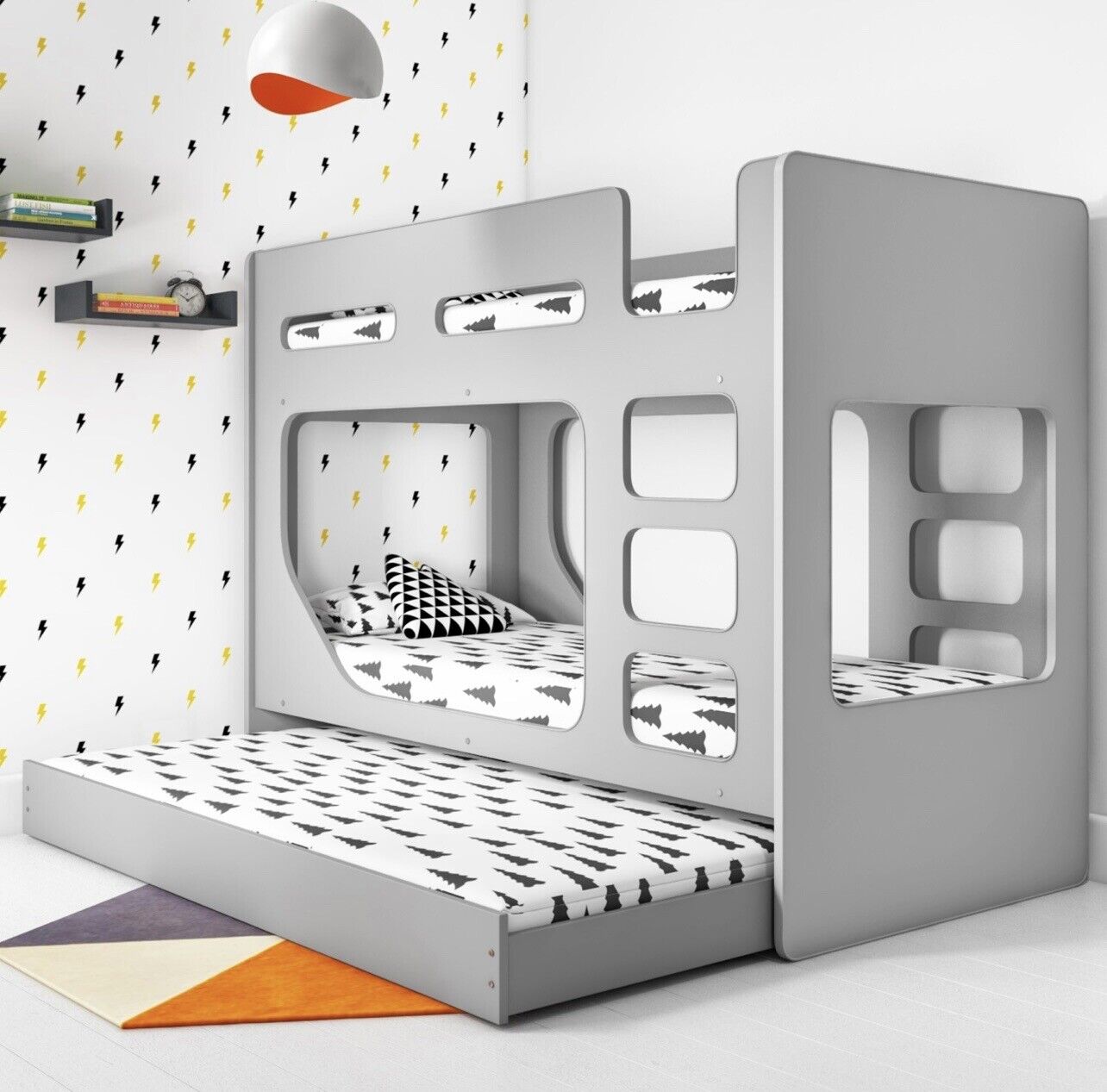 Kids Bunk Bed Wooden Frame Single Sleeper with Pull Out Trundle