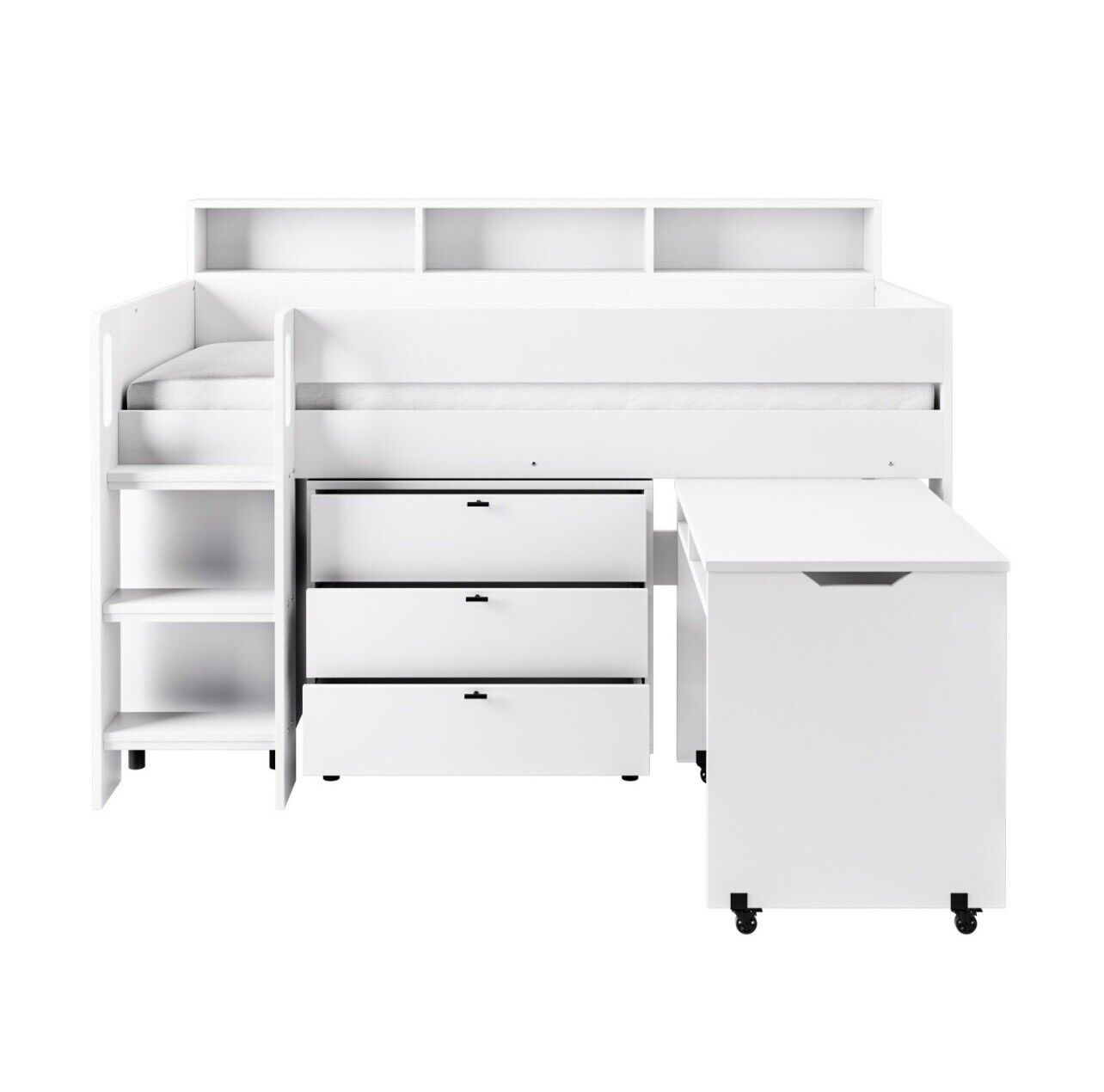 Kids Cabin Bed Mid Sleeper Frame Single with Storage Drawers and Desk