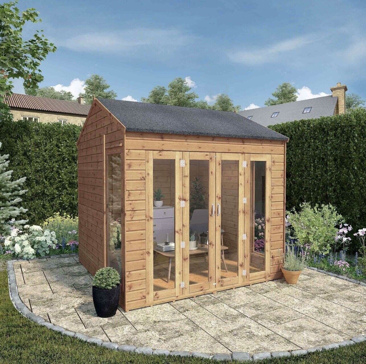 Summerhouse with Bi-Fold Shatterproof Doors and Lockable