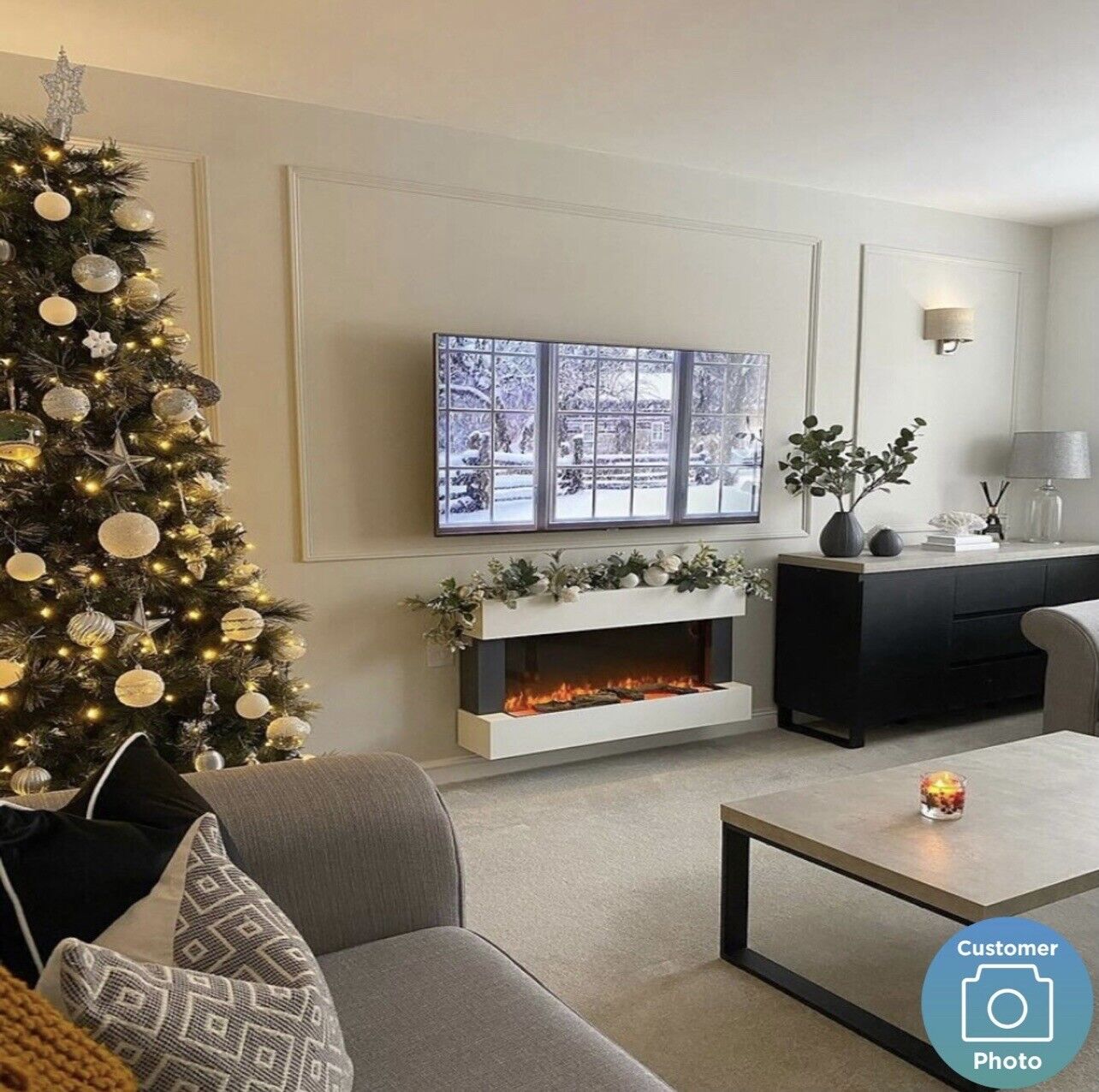 White Electric Fire LED Flame with Remote Control