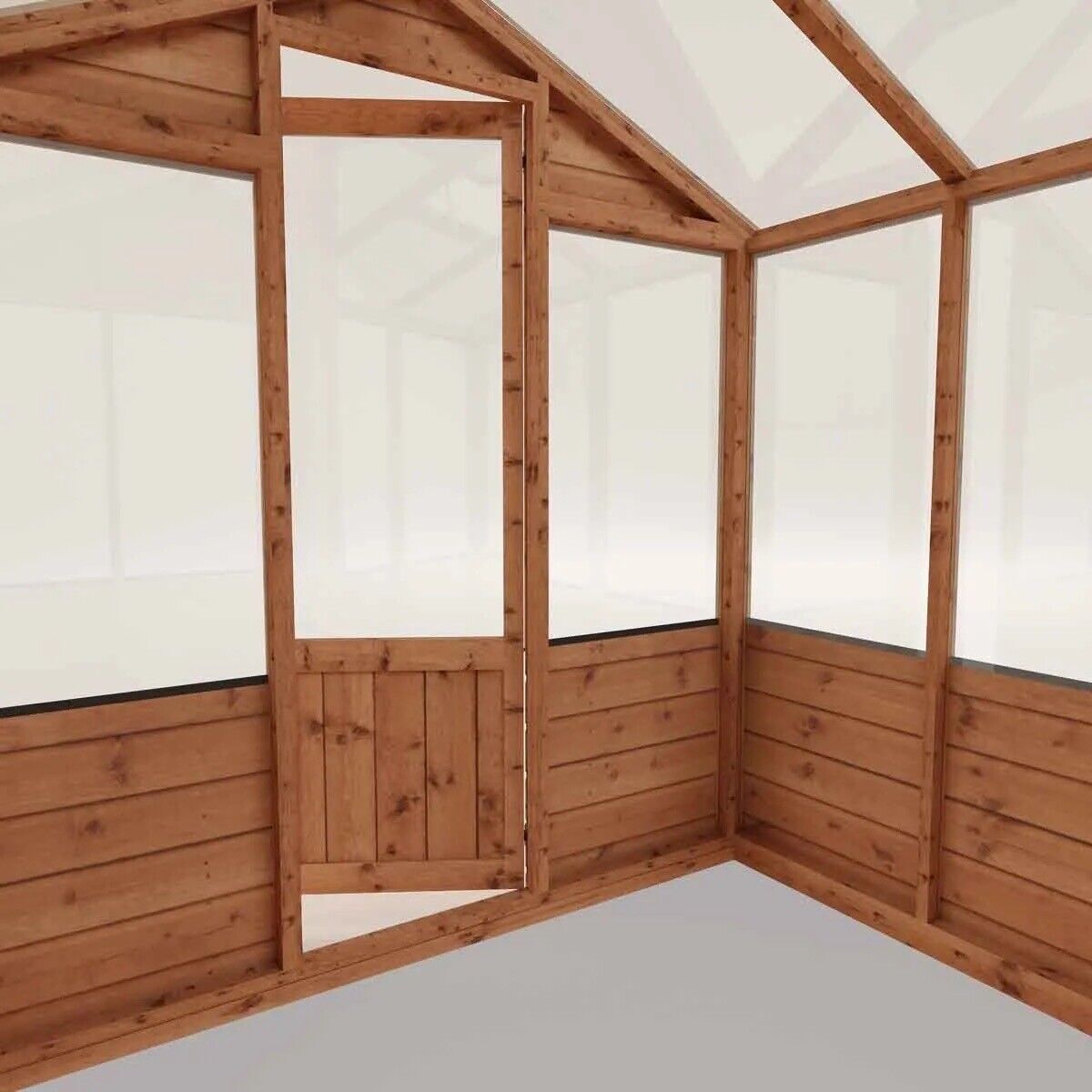 Brown Wooden Greenhouse with Opening Roof Vent and Climate Control