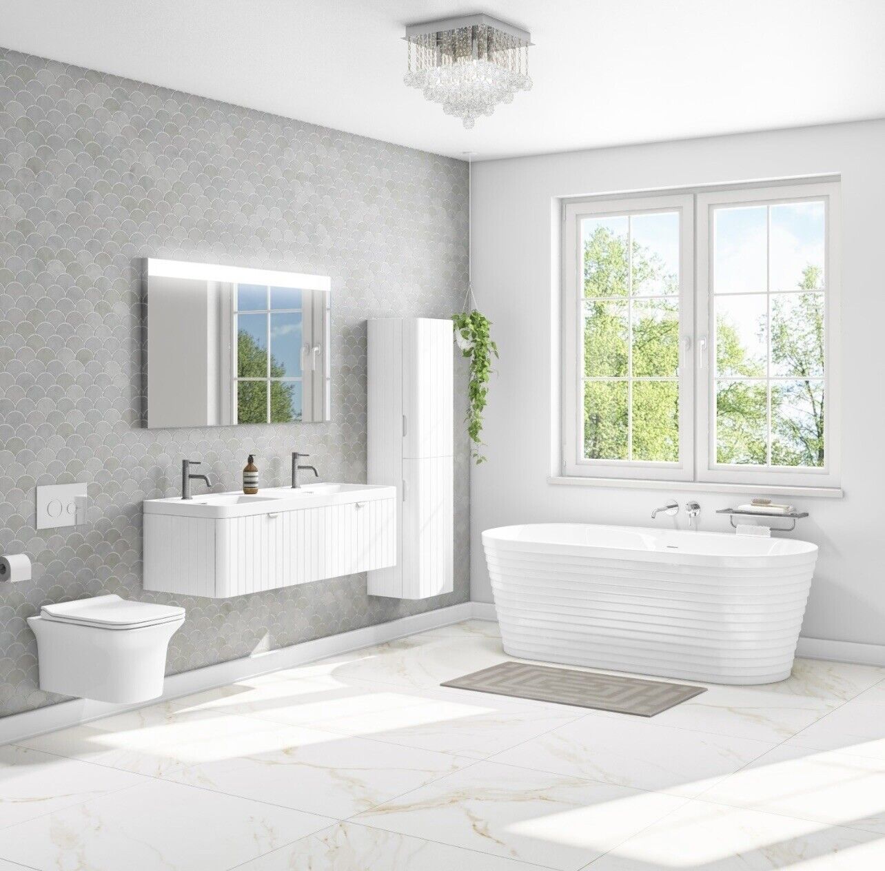 White Gloss Double Ended Bath Modern Bathroom Freestanding Curved Bathtub