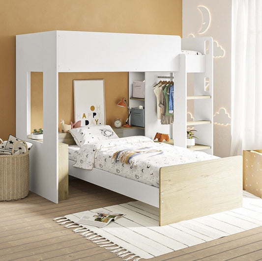 Kids High Sleeper Bunk Bed Frame Single Sleeper with Storage