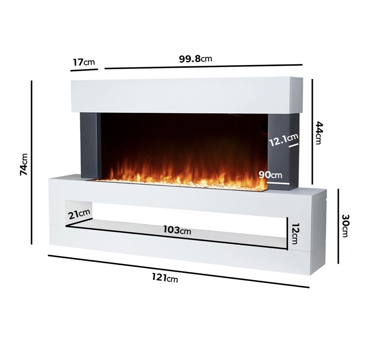 Electric Fireplace with Storage Shelf and LED Flames