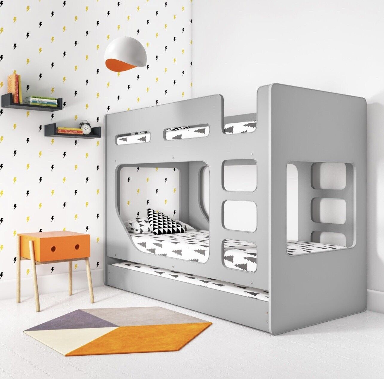 Kids Bunk Bed Wooden Frame Single Sleeper with Pull Out Trundle
