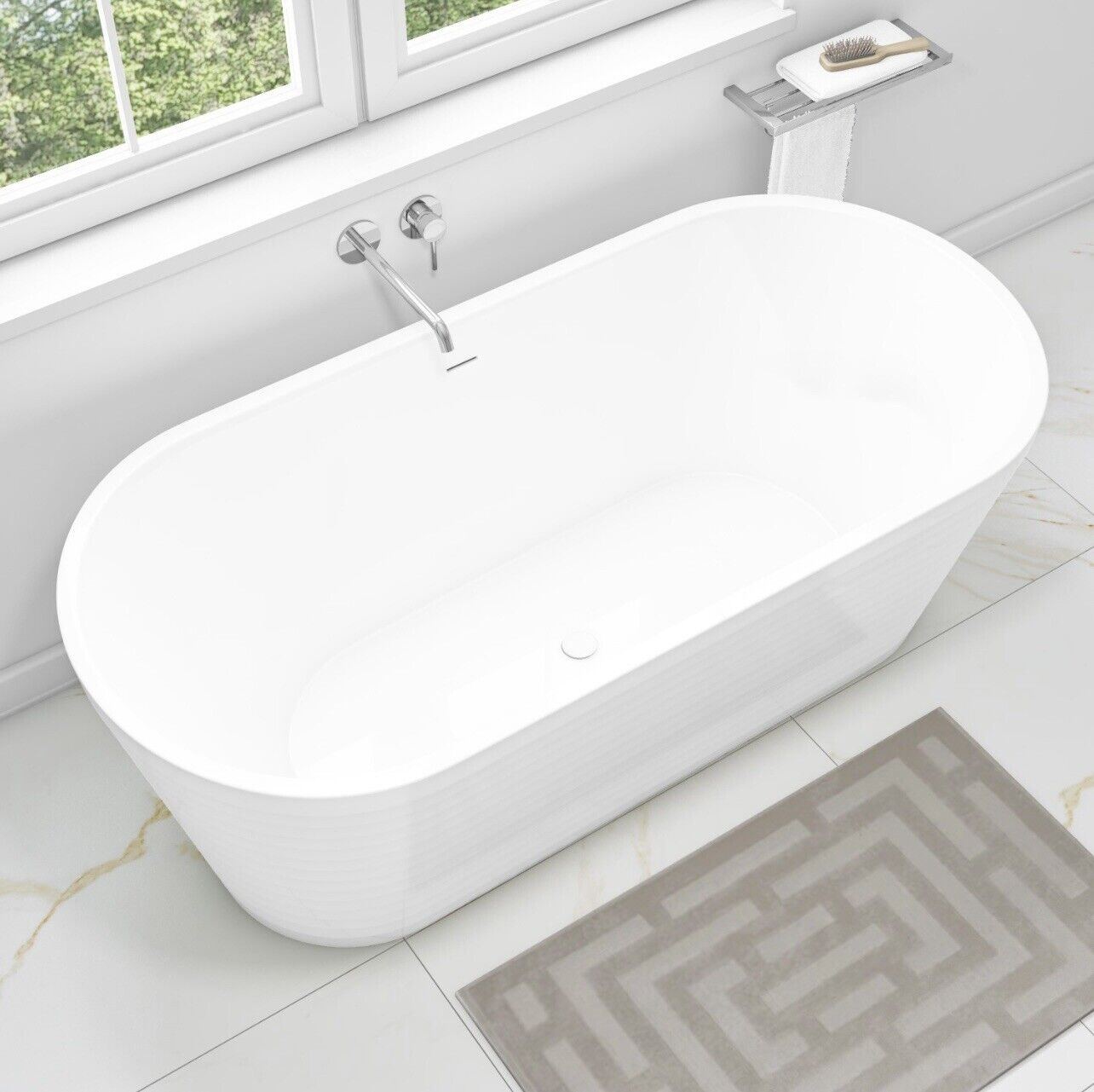 White Gloss Double Ended Bath Modern Bathroom Freestanding Curved Bathtub