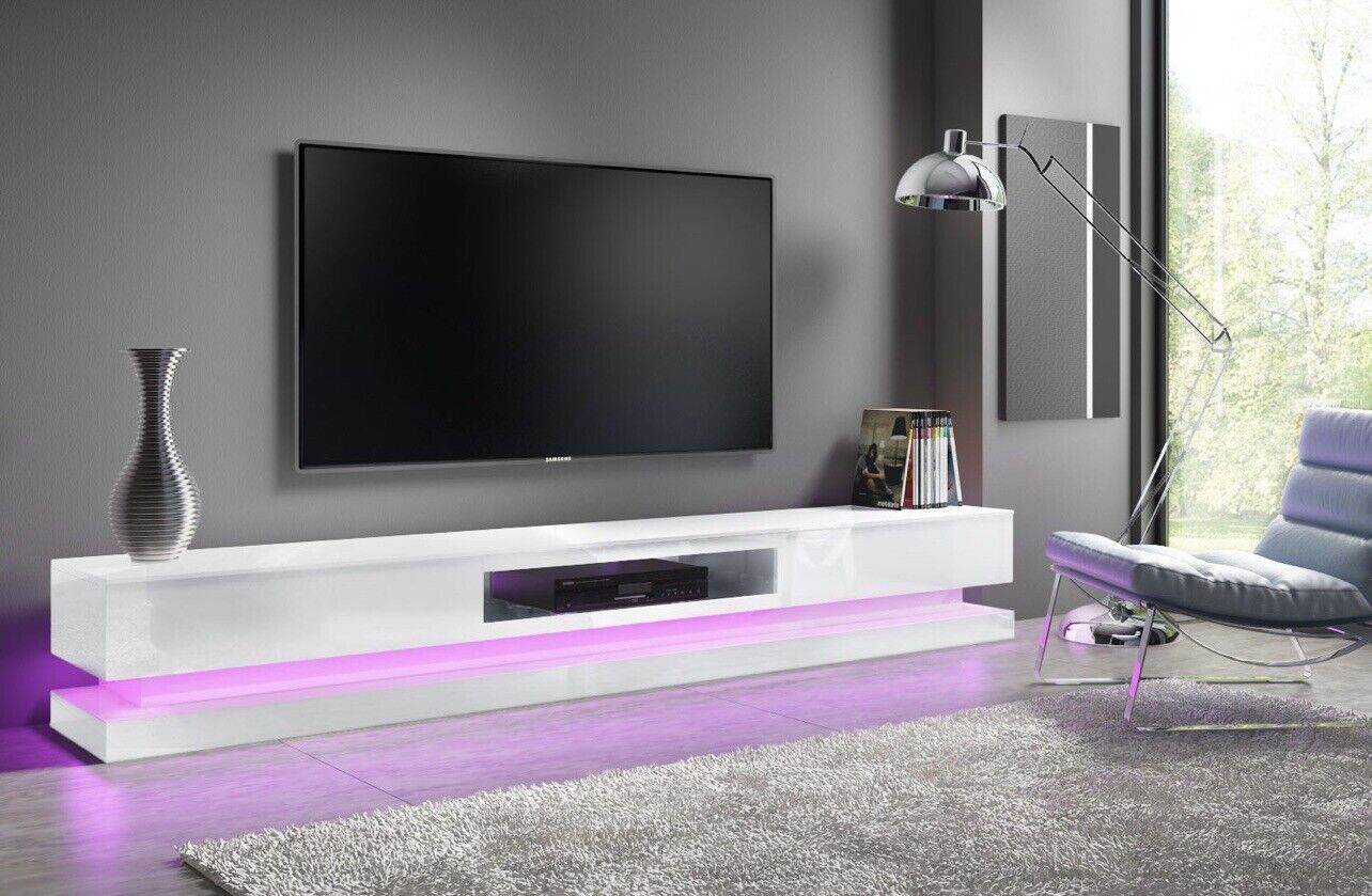Large TV Unit in White with LEDs and Remote Control