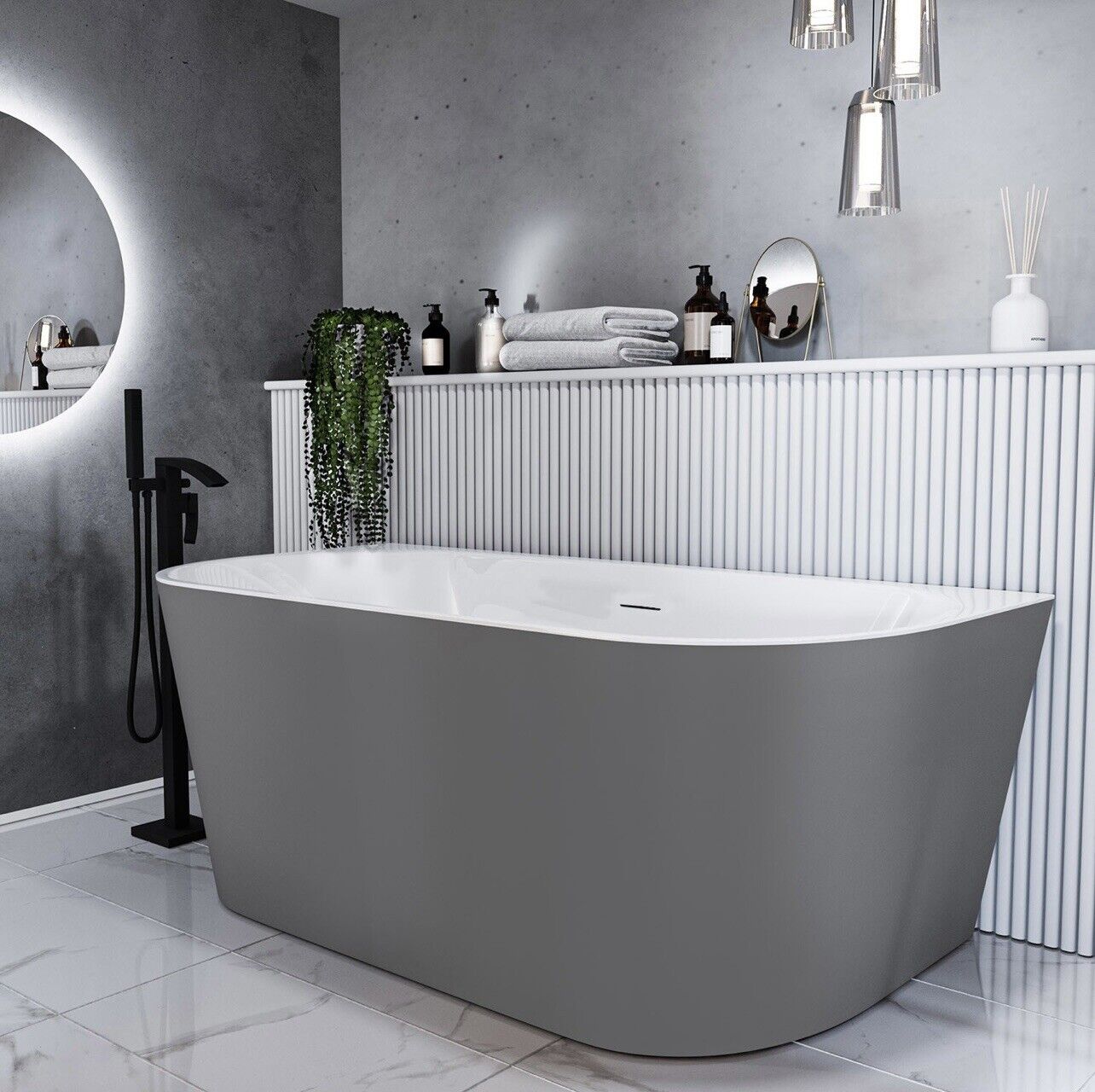 Matt Grey Double Ended Bath Freestanding Bathtub