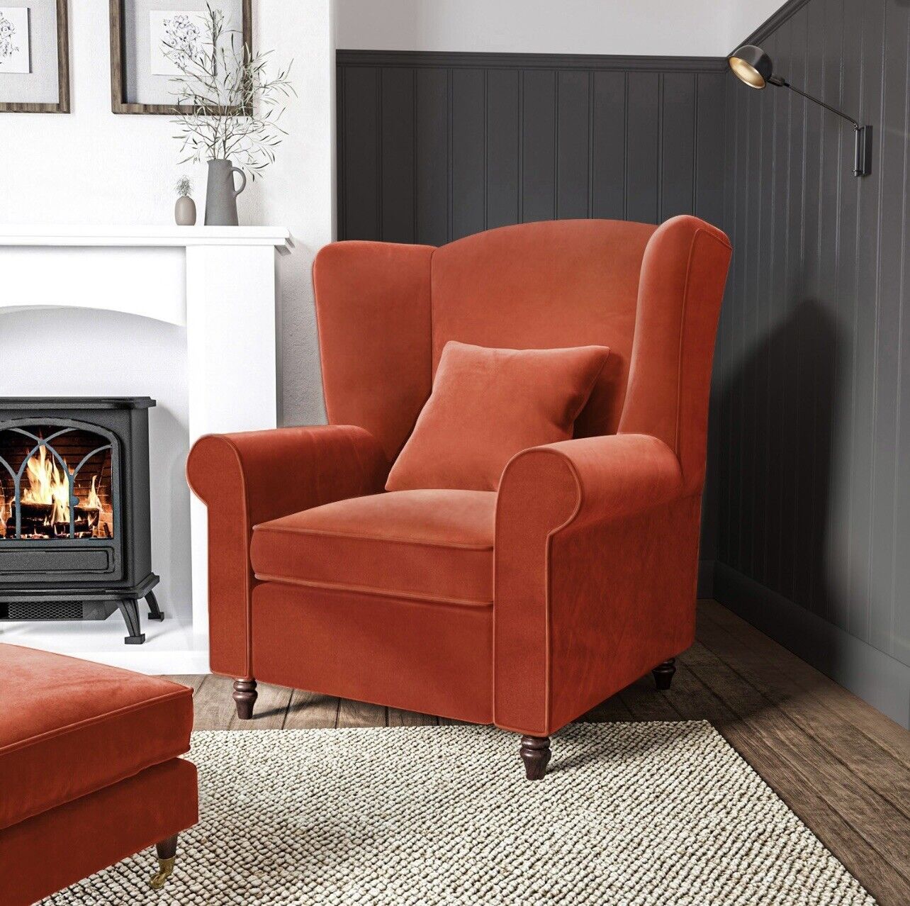 Velvet Armchair Upholstered with Supportive Back Vintage